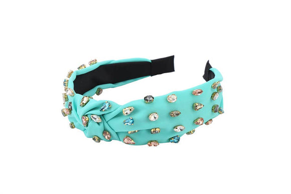 Teal Green Crystal Studded Fabric Headband