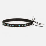 Black Vegan Leather Western Hat Band with Turquoise-Color Accents