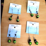 Green Glass and Silver Bead Dangle Earring