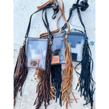 Shayne Small Hand Tooled Fringe Clear Crossbody Concert Stadium Bag Brown