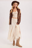 Boho Lace Maxi Skirt – Flowy Sheer Ecru