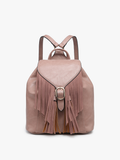 Jewel Fringe Bucket Backpack | Distressed Vegan Leather | Mauve