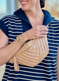 Charlotte Quilted Sling Belt Bag Fanny Pack Nude Patent