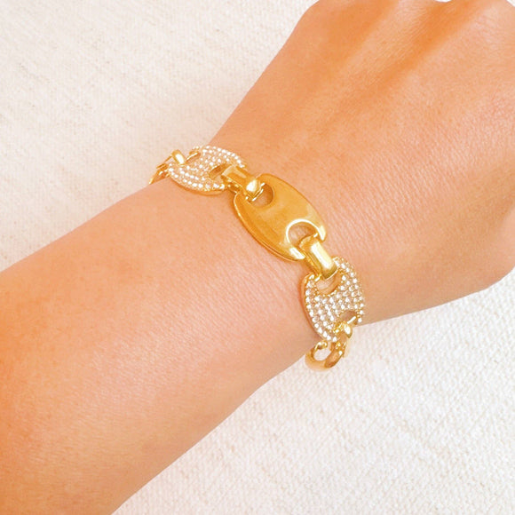 Majestic Pave Gold Western Equestrian Horse Bit Anchor or Mariner Link Bracelet