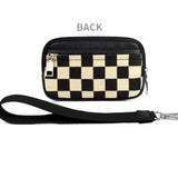 Checkered ID Wallet Vegan Leather Canvas Wristlets Black