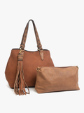 Aliza Large Tassel 2 in 1 Satchel Brown with Brown removable Bag