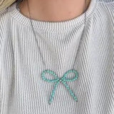 Blue Beaded Bow Western Coquette Necklace