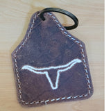 Cowhide & Leather Longhorn Keychain — Cream