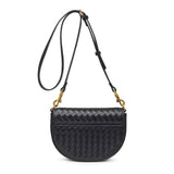 Alise Woven Vegan Leather Saddle Crossbody Black