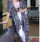 Printed Tasseled Ruana Wrap Kimono Multicolor Chevron