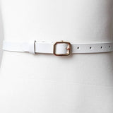 Versatile Skinny Classic Leather Gold Buckle Belt White