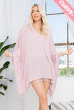 Lightweight Hooded Swimsuit Cover up with Tassels Mauve