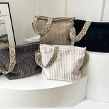 Corduroy Slouchy Tote Bag With Guitar Shoulder Strap Grey