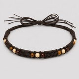 Brown Beaded Macramé Western Hat Band, Tie-On