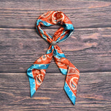 Western Cowboy Print Wild Rag Scarf | Rust & Turquoise | 36x36