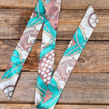 Turquoise Nautical Pattern Western Skinny Cowgirl Mini Wild Rag Scarf Necktie