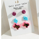 Set of Three Texas Stud Earrings Hot Pink and Turquoise