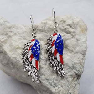 Silver Red White Blue Patriotic America Americana Wing Dangle Earrings
