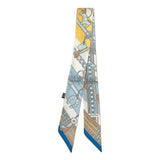 Chain & Harness Print Silky Skinny Scarf | Light Blue