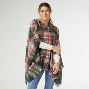 Copacabana Plaid Hooded Poncho Red Green White