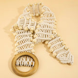 Wooden Circle Buckle Braided Belt Ivory