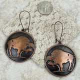 Copper Buffalo Concho Disc Medallion Dangle Earrings