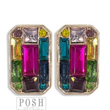 Rectangle Multicolor Bling Rhinestones Stud Earrings