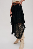 Boho Floral Lace Tier Midi Skirt Black