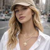 Layered Cross Pendant Mixed Chain Necklace – Gold