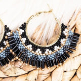 Natalia Black Fringe Goldtone Hoop Earrings