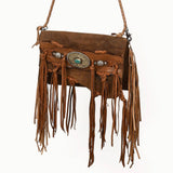 Rustic Western Fringe Crossbody Bag Braided Leather Conchos Turquoise Accent
