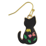 Floral Feline Black Cat Earrings