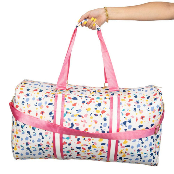 Multicolored Confetti Print Travel Weekender Duffle Bag with Crossbody Strap