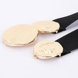 Metal Circle Buckle Stretch Belt – Black & Gold