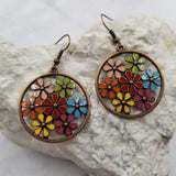 Boho Multicolor Enamel Flower Dangle Earrings