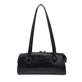 Nessa Croc Print Vegan Leather Shoulder Bag | Black
