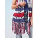 Victory Cotton Crochet Fringe Vest Americana Patriotic Red White Blue