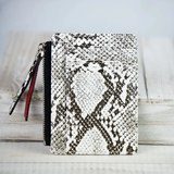 Molly Vegan Leather Snake Print Coin Zipper Tousled Pouch White Black