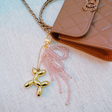 Balloon Dog Bag Charm With Beaded Bow Pink Gold