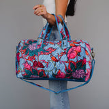 Bright Blue & Multicolored Velvet Floral Duffel Bag