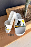Western Cowgirl Saddle Bum White Slides