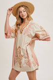 Boho Embroidered Babydoll Dress – Pink