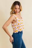 Cute Boho Daisy Crochet Crop Camisole Overlay Top White Yellow