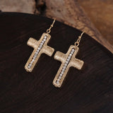 Minimalist Cross Dangle Earrings Worn Gold