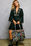 Quilted Tote Bag – Black Multi Striped Binding