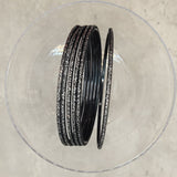 Black with Silver Glitter Thin Metal Bangles Metallics Stack of 6