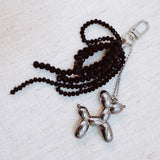 Balloon Dog Bag Charm With Beaded Bow Black Silver