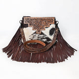 Hand-Tooled Leather Fringe & Hair-On Cowhide Western Crossbody Bag