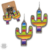 Western Southwestern Serape Bling Cactus Dangle Earring