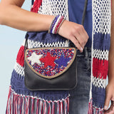 Artisan Beaded Split Pocket Crossbody Patriotic Red White Blue Stars